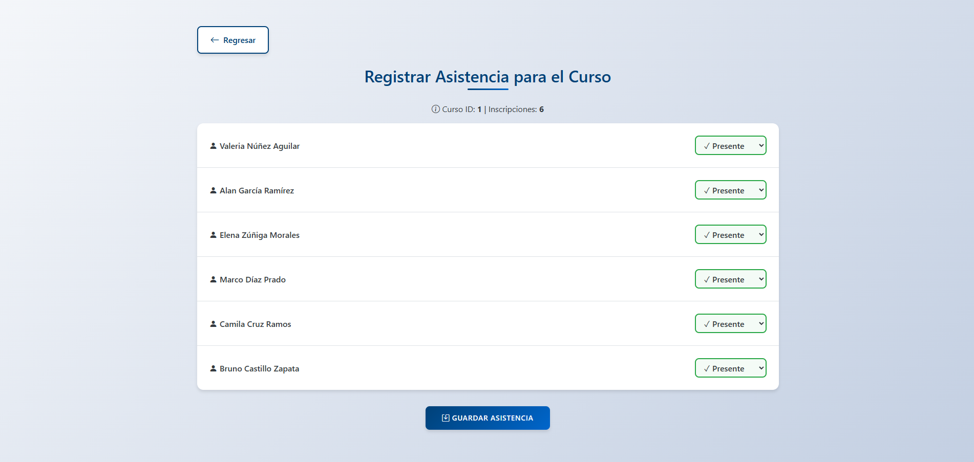 Registrar Asistencia para el Curso